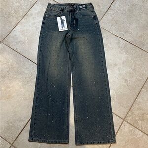 NWT! Ashley Mason High Rise Straight Rhinestone Jeans 25 Glitter Sparkles Bling